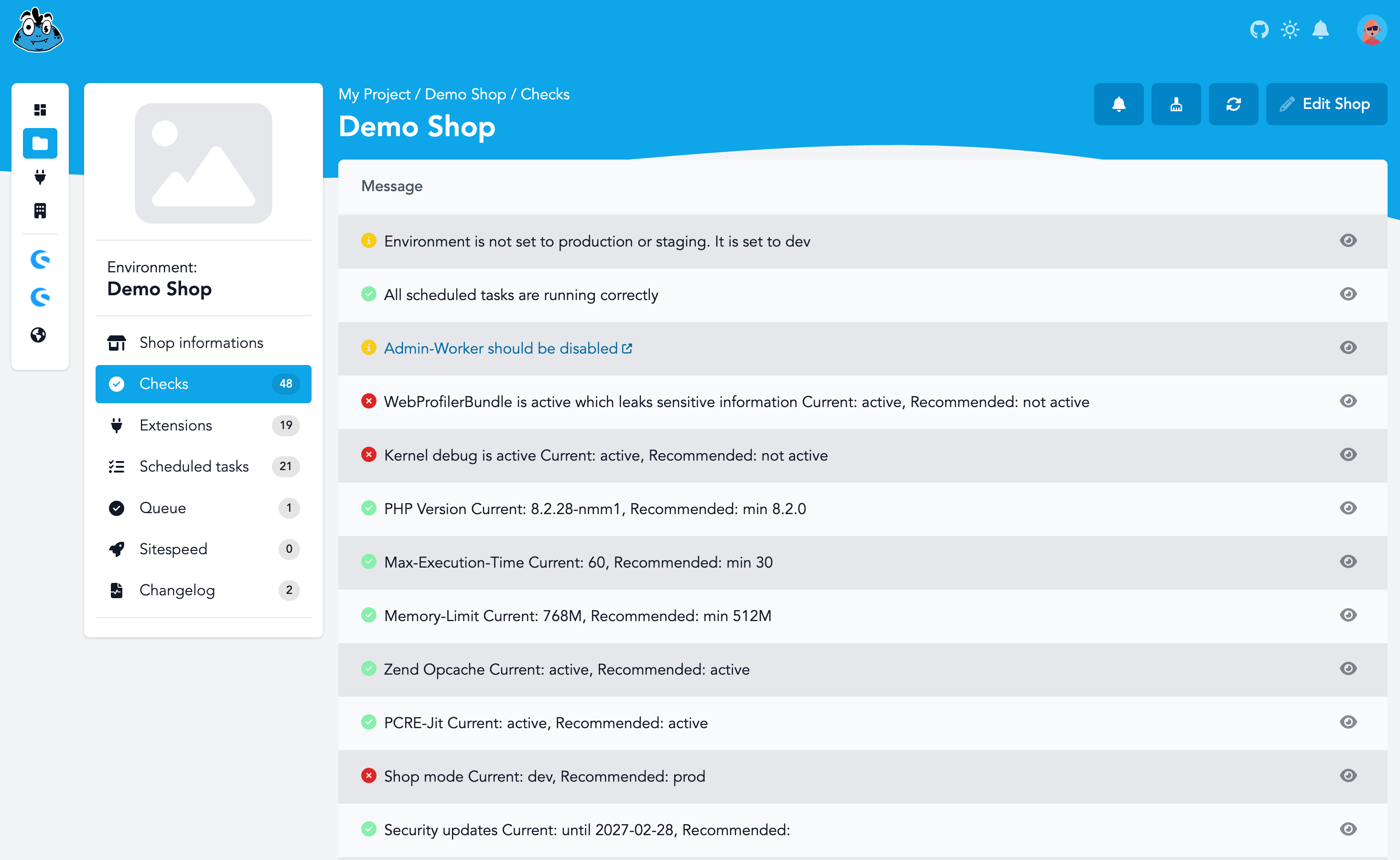 Shopmon performance checks